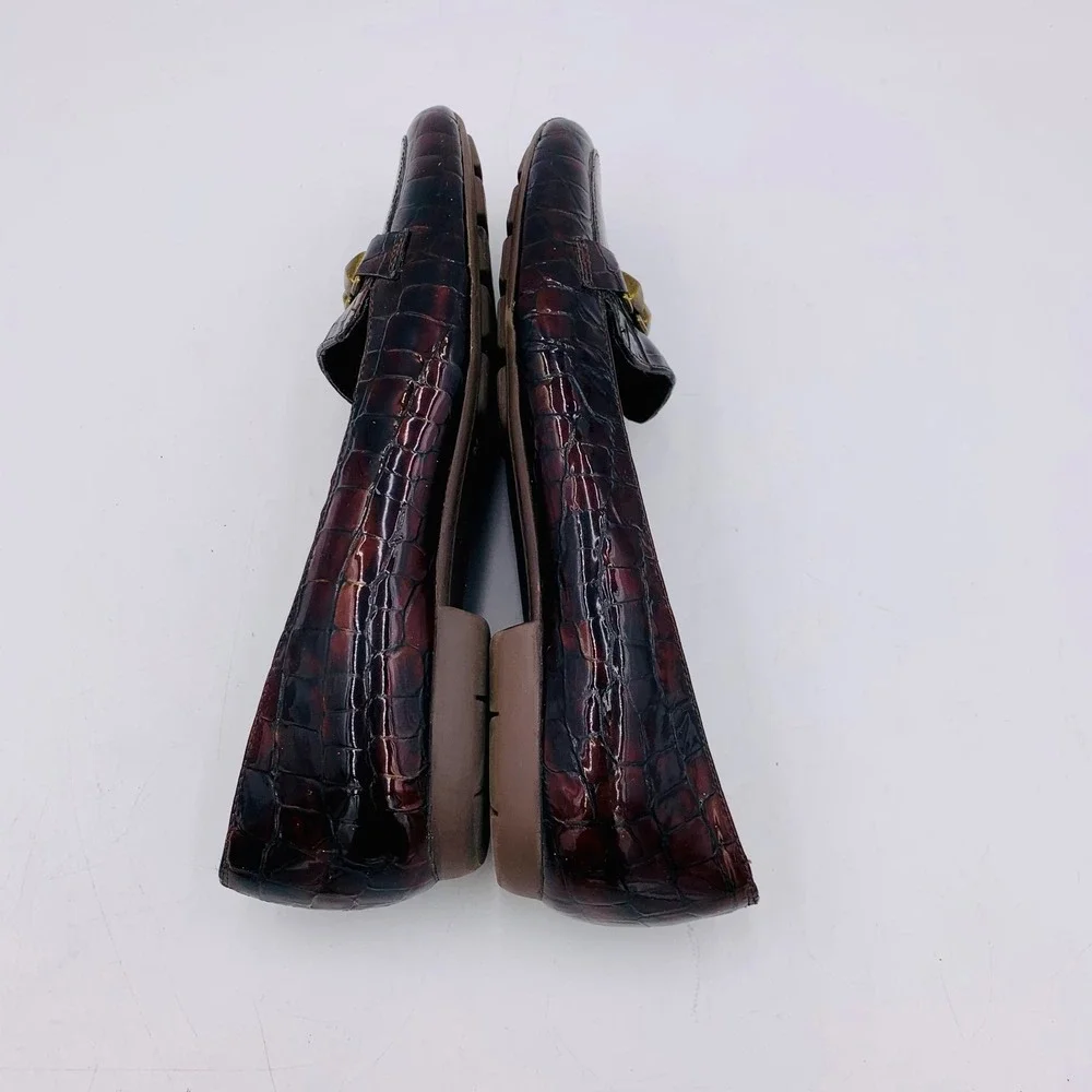 VANELi Loafers Dress‎ Shoes Croc Embossed Brown Patent Studded Buckle 8M Flats